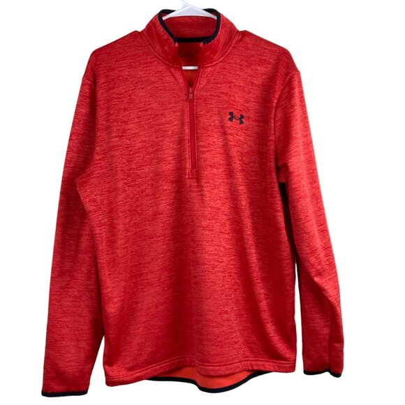 Under Armour Mens Sz M Zip Neck Long Sleeve Orange Loose Fit Sweatshirt - Picture 1 of 5